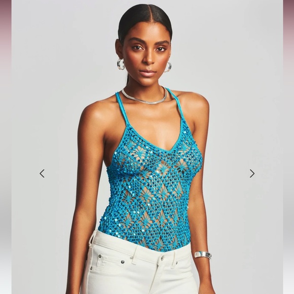 Retrofete Tops - NEW Retrofete Molly Sequin Top in Blue Atoll
